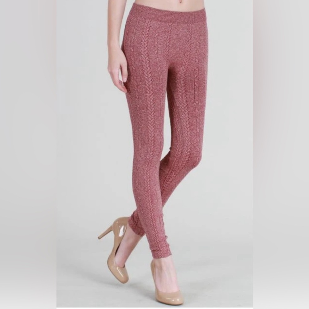 Niki Biki | Knit Braid Sweater Leggings Dark Burgundy